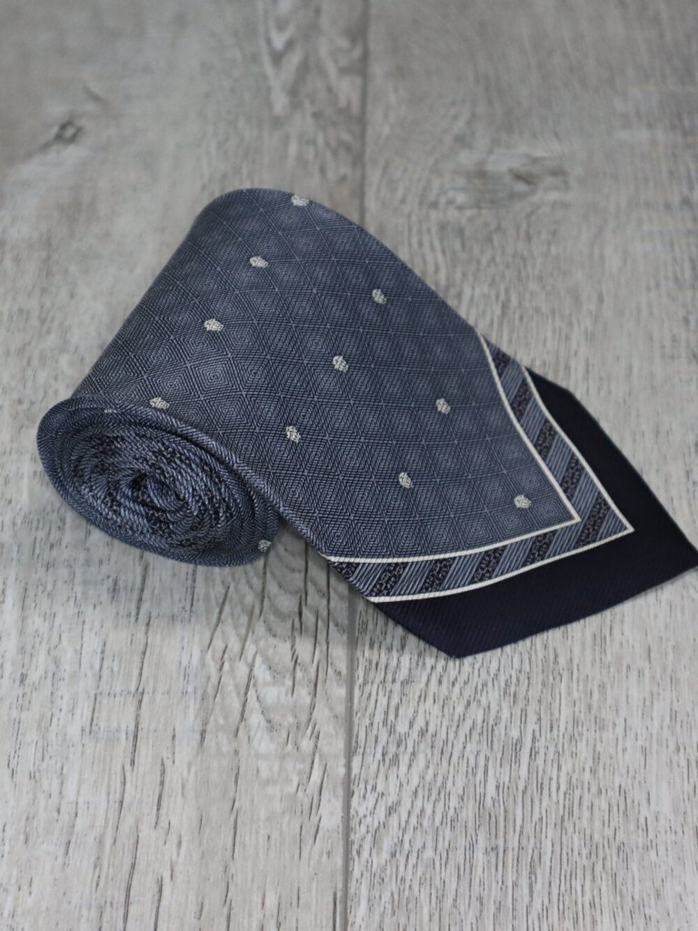 Gianni Versace Silk Tie Blue Gray Medusa Dot Geometric Pattern - Flawed